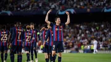 09 Robert Lewandowski of FC Barcelona celebrates after scoring a goal, during the UEFA Champions League match of Group C between FC Barcelona v FC Viktoria Plezen at Spotify Camp Nou Stadium in Barcelona, Spain, on September 7th, 2022. (Photo by Xavi Bonilla/DeFodi Images via Getty Images)