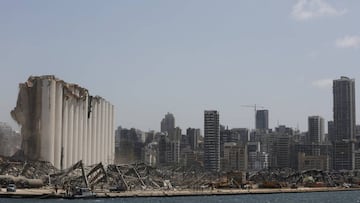 BEIRUT, LEBANON - AUGUST 08: A heavily damaged silo at the city&#039;s port, the site of Tuesdays massive explosion, as seen on August 8, 2020 in Beirut, Lebanon. Tuesday&#039;s blast killed more than 150 people, injured thousands, and demolished large sw