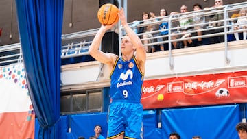 Sasu Salin, escolta del Movistar Estudiantes, lanza ante el Flexicar Fuenlabrada en el Torneo de Getafe.