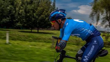 BOGOTA,  COLOMBIA - MAY 02: Juan Jose Florian, 36, from Colombia is training to the qualifiers for the Paralympics of Tokyo 2020 in Bogota, Colombia on May 02, 2019. Juan Jose Flori&Atilde;&iexcl;n (Mochoman), lost both hands, the right leg, the right eye and he was in a coma for 12 days in July 2011, after an attack with an explosive device, while he was an active member of the Colombian National Army. Since then he has clung to the pedals of a bicycle and now dreams of the gold medal in the Paralympics of Tokyo 2020, the qualifiers will be on May 12 (Ostend - Belgium) and is cataloged by the UCI International Cycling Union as a rider of the Category C1 (Maximum disability, athletes with severe mobility impairments). (Photo by Juancho Torres/Anadolu Agency/Getty Images)