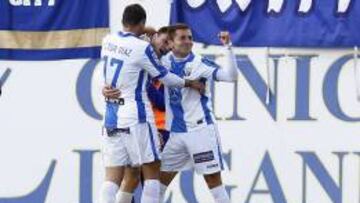 Los jugadores del Leganés, celebrando el segundo gol ante la Ponferradina.