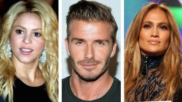 Shakira, David Beckham y Jennifer L&oacute;pez. Imagen: Wikipedia