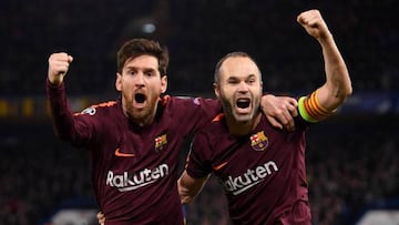 Lionel Messi (left) and Andrés Iniesta celebrate the Argentine's equaliser in last month's 1-1 first-leg draw.