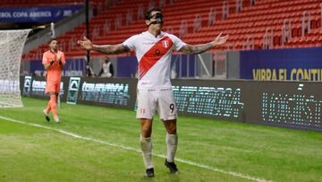 Soccer Football - Copa America  2021 - Third-Place Playoff - Colombia v Peru - Estadio Mane Garrincha, Brasilia, Brazil - July 9, 2021 Peru&#039;s Gianluca Lapadula reacts REUTERS/Ueslei Marcelino