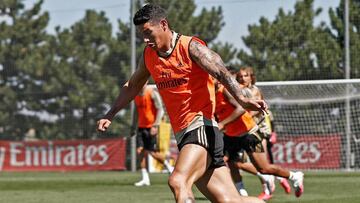 El colombiano James Rodríguez, en un reciente entrenamiento del Real Madrid.