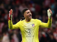 Soccer Football - UEFA Champions League - Quarter Final - Second Leg - Atletico Madrid v FC Barcelona - Riyadh Air Metropolitano, Madrid, Spain - April 14, 2026 Atletico Madrid's Juan Musso reacts REUTERS/Gonzalo Fuentes