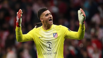 Soccer Football - UEFA Champions League - Quarter Final - Second Leg - Atletico Madrid v FC Barcelona - Riyadh Air Metropolitano, Madrid, Spain - April 14, 2026 Atletico Madrid's Juan Musso reacts REUTERS/Gonzalo Fuentes