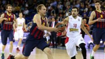 Brad Oleson, antes de lesionarse en el partido contra el Olympiacos.