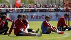 Los jugadores del Bayern, durante un entrenamiento.