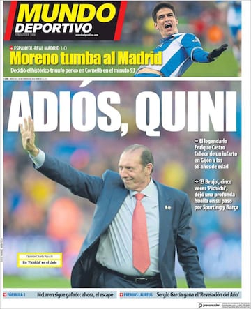 Portada de Mundo Deportivo del 28 de febrero de 2018 en honor a Enrique Castro 'Quini'