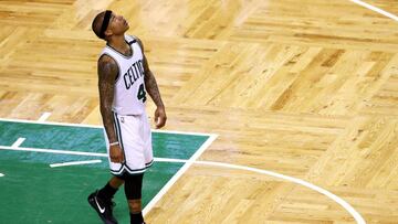 BOSTON, MA - APRIL 26: Isaiah Thomas #4 of the Boston Celtics looks on during the fourth quarter of Game Five of the Eastern Conference Quarterfinals against the Chicago Bulls at TD Garden on April 26, 2017 in Boston, Massachusetts. The Celtics defeat the Bulls 108-97. NOTE TO USER: User expressly acknowledges and agrees that, by downloading and or using this Photograph, user is consenting to the terms and conditions of the Getty Images License Agreement.   Maddie Meyer/Getty Images/AFP
 == FOR NEWSPAPERS, INTERNET, TELCOS &amp; TELEVISION USE ONLY ==