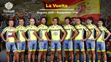 El equipo Tinkoff correr&aacute; la Vuelta a Espa&ntilde;a con estos nueve corredores, con Alberto Contador como l&iacute;der de la escuadra rusa.