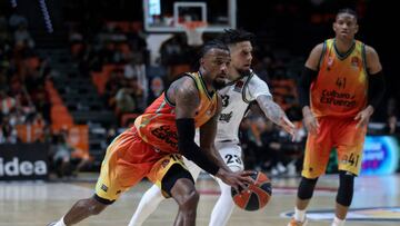 VALENCIA, SPAIN - APRIL 06: Shannon Evans, #13 of Valencia Basket in action during the 2022-23 Turkish Airlines EuroLeague Regular Season Round 33 game between Valencia Basket and Virtus Segafredo Bologna at La Fonteta on April 06, 2023 in Valencia, Spain. (Photo by Juan Navarro/Euroleague Basketball via Getty Images)