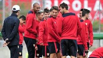 El Sevilla, durante un entrenamiento.