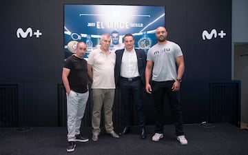 Juan Antonio López Bueno, Pepe Durán, Javier Castillejo y Gabriel Campillo. Tres campeones del mundo que arroparon al Lince en la presentación en Madrid. 