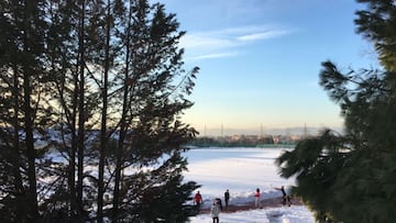 Varios voluntarios trabajan para retirar la nieve del Polideportivo Martín Temiño de Fuencarral, donde debería haberse disputado el DAV Santa Ana-CD San Fernando, correspondiente a la Jornada 12 en el subgrupo 7-A de Tercera Divisi&oa
