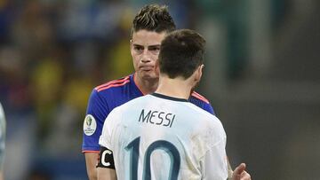 James Rodr&iacute;guez y Lionel Messi en Colombia - Argentina