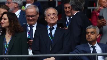 Soccer Football - Champions League - Final - Borussia Dortmund v Real Madrid - Wembley Stadium, London, Britain - June 1, 2024 Real Madrid president Florentino Perez and Mayor of London Sadiq Khan are pictured during the match REUTERS/Carl Recine