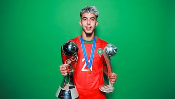 SANTIAGO, CHILE - OCTOBER 19: Yassir Zabiri of Morocco poses for a portrait following their win over Argentina in the FIFA U-20 World Cup Chile 2025 final at Estadio Nacional Julio Martínez Prádanos on October 19, 2025 in Santiago, Chile. (Photo by Hector Vivas - FIFA/FIFA via Getty Images)