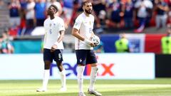 BUDAPEST, HUNGARY - JUNE 19: Karim Benzema of France looks dejected after Hungary&#039;s first goal scored by Attila Fiola (Not pictured) during the UEFA Euro 2020 Championship Group F match between Hungary and France at Puskas Arena on June 19, 2021 in B