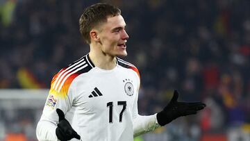 Soccer Football - Nations League - Group Stage - Germany v Bosnia and Herzegovina - Europa Park Stadion, Freiburg, Germany - November 16, 2024 Germany's Florian Wirtz celebrates scoring their fourth goal REUTERS/Kai Pfaffenbach
