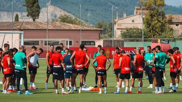 Plantilla del Real Mallorca en un entrenamiento en la Ciudad Deportiva.