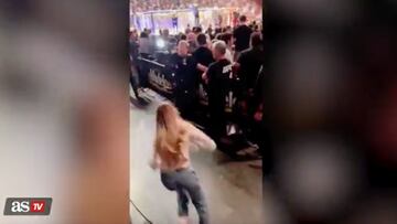 A viral video from 2022 has resurfaced of a woman trying to jump into the octagon at UFC 274 and getting shoved backwards by security immediately.