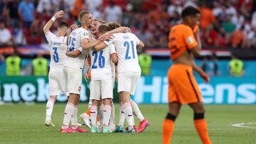 BUDAPEST, HUNGARY - JUNE 27: Tomas Soucek, Michal Sadilek and Alex Kral of Czech Republic celebrates their side's victory after the UEFA Euro 2020 Championship Round of 16 match between Netherlands and Czech Republic at Puskas Arena on June 27, 2021