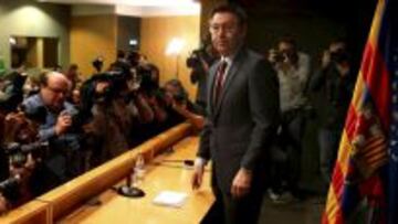 Josep María Bartomeu, al inicio de la rueda de prensa.