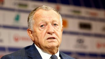 FILE PHOTO: Soccer Football - Olympique Lyonnais Press Conference - Groupama OL Training Center, Lyon, France - October 15, 2019 Olympique Lyonnais president Jean-Michel Aulas during the press conference REUTERS/Emmanuel Foudrot/File Photo