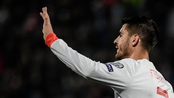 Spain's forward Alvaro Morata celebrates after scoring his second goal during the Euro 2020 Group F qualifying football match Malta vs Spain on March 26, 2019 at the Ta' Qali Stadium in Malta. (Photo by Filippo MONTEFORTE / AFP)