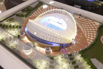 Maqueta de los estadios del Mundial 2022. 
Estadio Internacional Khalifa, situado en la ciudad de Al Rayyan con capacidad para 40.000 aficionados.