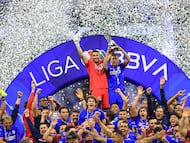 Jose de Jesus Corona and Julio Cesar Dominguez de Cruz Azul lifts the Champion trophy with the Players after the game Cruz Azul vs Santos, corresponding to second leg match Final of the Torneo Clausura Guard1anes 2021 of the Liga BBVA MX, at Azteca Stadium, on May 30, 2021.
<br><br>
Jose de Jesus Corona y Julio Cesar Dominguez de Cruz Azul levanta el trofeo de Campeon con los Jugadores despues del partido Cruz Azul vs Santos, correspondiente al partido de vuelta de la Gran Final del Torneo Clausura Guard1anes 2021 de la Liga BBVA MX, en el Estadio Azteca, el 30 de Mayo de 2021.