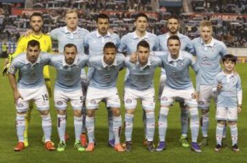 Once inicial del Celta. De pie: Sergio Álvarez, Guidetti, Cabral, Pablo Hernández, Sergi Gomez y Wass. Agachados: Jonny, Marcelo Alfonso, Bongonda, Hugo Mallo, Iago Aspas