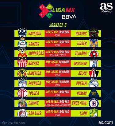 Fechas y horarios de la Jornada 6 de la eLiga MX