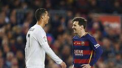 Cristiano Ronaldo skips ahead of Barcelona's Leo Messi after scoring El Clasico winner