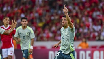 Erik Lira celebrates his goal 0-1 of Mexico during the international friendly football match between Sport Club Internacional and Mexico (Mexican National team) at the Beira-Rio Stadium in Porto Alegre, Brazil, on January 16, 2025.