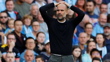 Soccer Football - Premier League - Manchester City v Tottenham Hotspur - Etihad Stadium, Manchester, Britain - August 17, 2019  Manchester City manager Pep Guardiola reacts  REUTERS/Phil Noble  EDITORIAL USE ONLY. No use with unauthorized audio, video, da