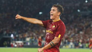 ROME, ITALY - AUGUST 30: Paulo Dybala of AC Monza celebrates after scoring their team's first goal during the Serie A match between AS Roma and AC Monza at Stadio Olimpico on August 30, 2022 in Rome, Italy. (Photo by Paolo Bruno/Getty Images)