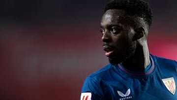 Athletic Bilbao's Spanish forward #9 Inaki Williams reacts during the Spanish league football match Granada FC against Athletic Club Bilbao at Los Carmenes stadium in Granada on December 11, 2023. (Photo by JORGE GUERRERO / AFP)