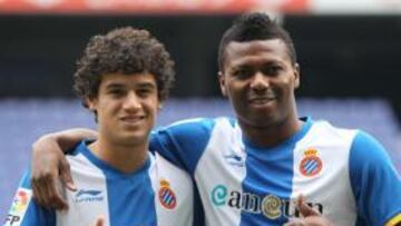 <b>REFUERZOS DE LUJO. </b>Coutinho y Uche se presentaron esta semana sobre el césped de Cornellà-El Prat.