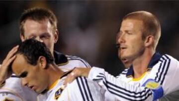 Beckham celebra un gol con los Galaxy