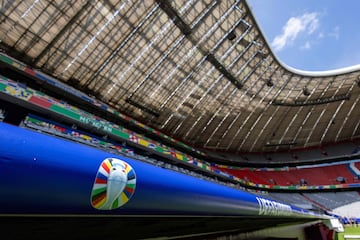 The logo of the UEFA Euro 2024 is seen at the Allianz Arena 