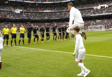 Giant leap. Cristiano gets himself in the mood.