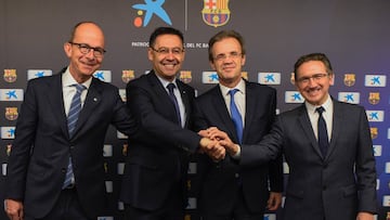 Bartomeu y los dirigentes de La Caixa.