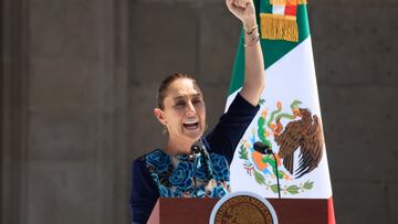 Mexico's President Claudia Sheinbaum gestures during an event to give details on the country's response to U.S. President Donald Trump's 25% tariffs on imports from Mexico, including retaliatory tariffs to U.S., at Zocalo Square in downtown Mexico City, Mexico March 9, 2025. REUTERS/Toya Sarno Jordan