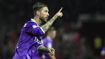Sergio Ramos celebra su gol al Sevilla en la vuelta de octavos de Copa del Rey.