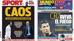 Portadas de los diarios Sport y Mundo Deportivo del d&iacute;a 3 de noviembre de 2017.