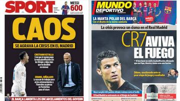 Portadas de los diarios Sport y Mundo Deportivo del día 3 de noviembre de 2017.