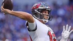 INDIANAPOLIS, IN - AUGUST 27: Tom Brady #12 of Tampa Bay Buccaneers throws the ball during an injury timeout during the preseason game against the Indianapolis Colts at Lucas Oil Stadium on August 27, 2022 in Indianapolis, Indiana. (Photo by Michael Hickey/Getty Images)